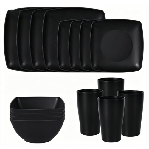 16 Piece Square Steak Plate Salad Bowl Tableware Set, Square Plate Bowl Cup, Environmentally Friendly and Durable