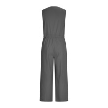 (XL, Black) Linen Rompers Women V Neck Button Down Cotton Linen Sleeveless Jumpsuit Loose Fit Wide Leg Overalls with Pockets  peacockblue S