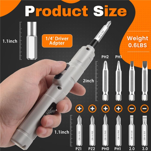 Electric Screwdriver 3.6V Small Cordless Screwdriver, USB Fast Charge Screwdriver Kit, Pen-Sized  Screwdriver 2