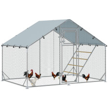 Recinto per polli da 6 m² per 6-8 animali con tetto impermeabile, mangiatoia e posatoio, 3x2x1,9 m, argento