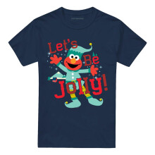 (M, Navy) Sesame Street Unisex Adult Let's Be Jolly Elmo Elf Christmas T-Shirt