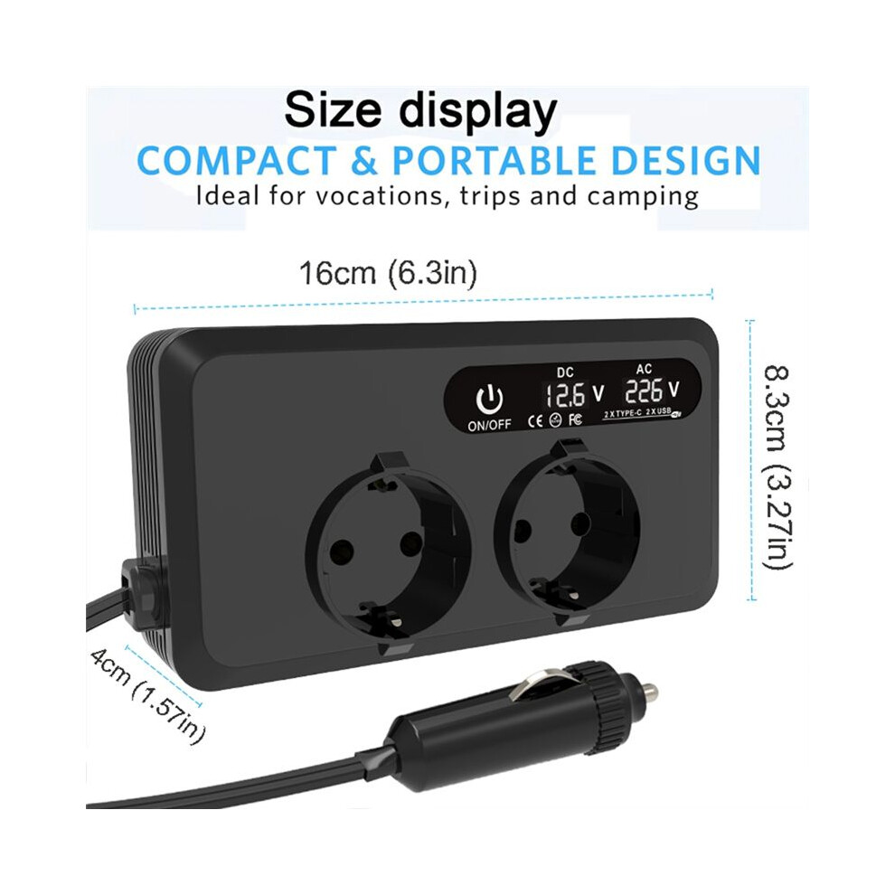 200W Car Inverter 12V To 230V Ac Power Inverters Usb Charger Adapter Car Plug Converter With Led Screen Eu Plug 6032000431182
