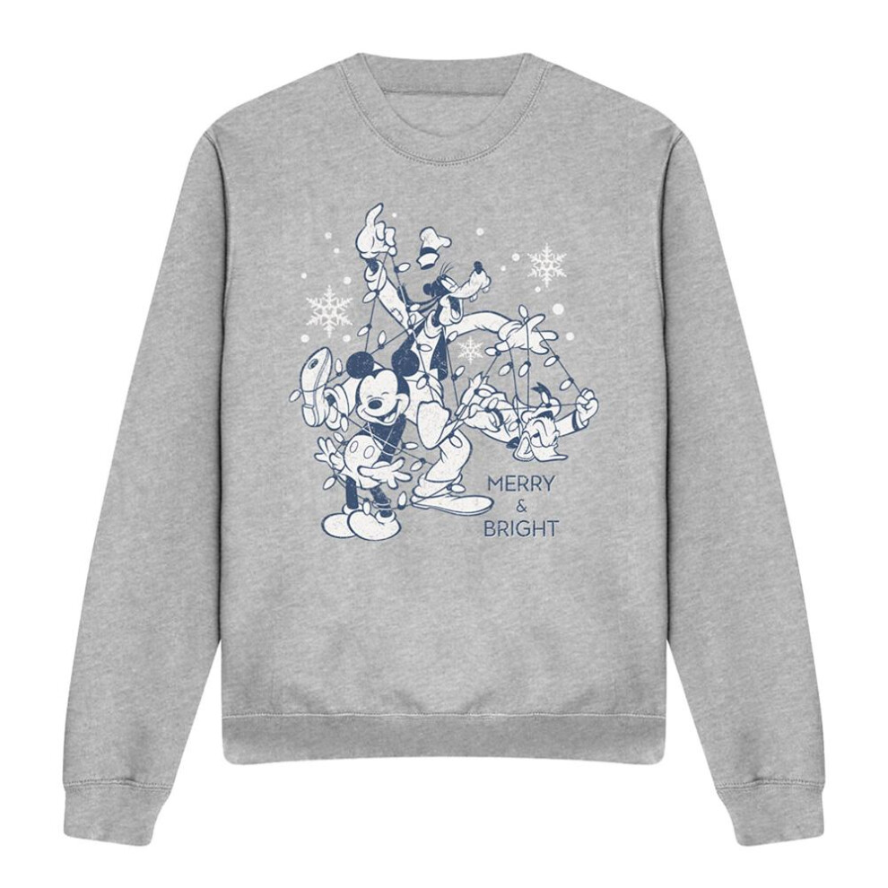 Disney (M, Athletic) Unisex Adult Merry, Bright And Tied Up In Lights Mickey Mouse Heather Sweatshirt