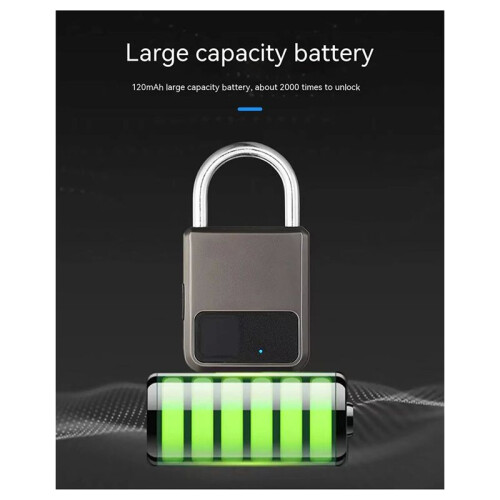 Portable Fingerprints Tuya APP Pad Lock with USB Key Support for Emergency(Grey) 2