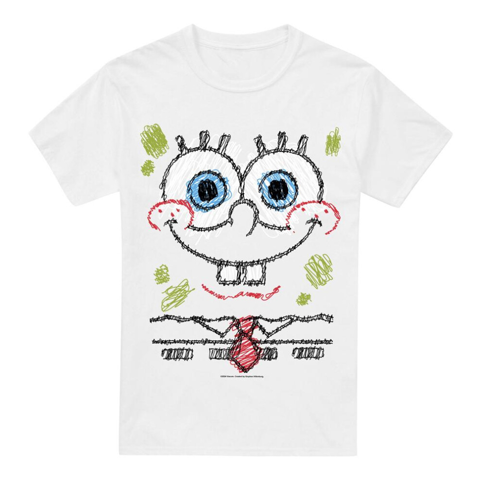Spongebob Squarepants (L, White) Mens Scribble Smile T-Shirt