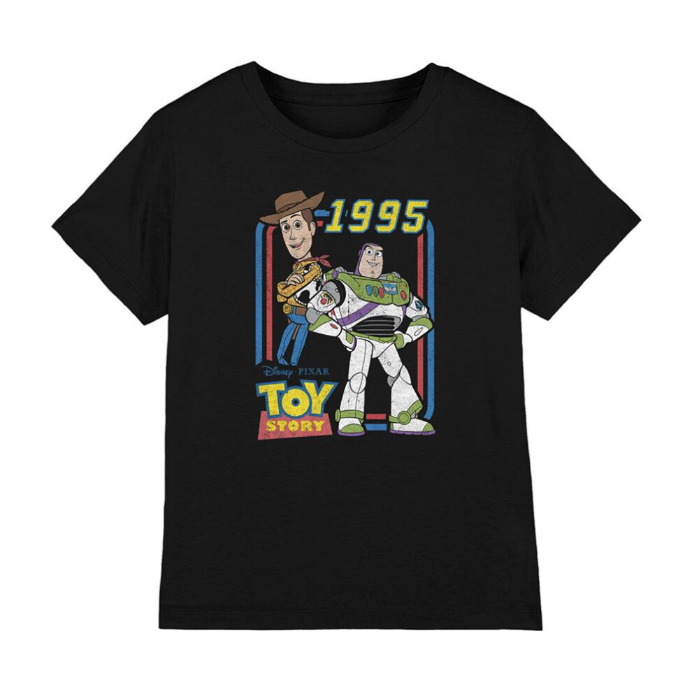 Toy Story (9-11 Years, ) Childrens/Kids 1995 Woody & Buzz Lightyear T-Shirt Black