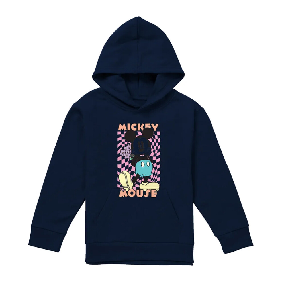 Disney (5-6 Years, Navy) Childrens/Kids Mickey Mouse Warp Check Pullover Hoodie