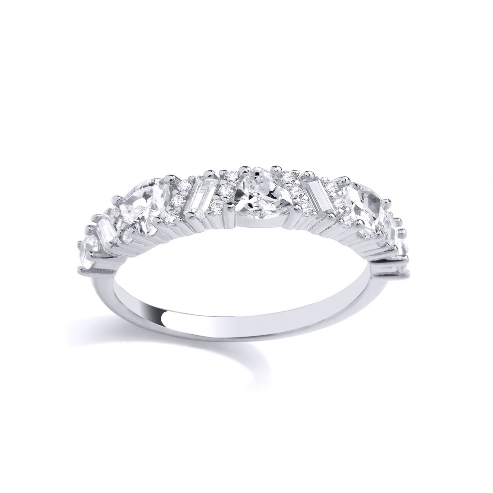 Jewelco London (L) Ladies Rhodium Plated Sterling Trillion Baguette Cz Multi Shape Cluster Eternity Ring - Gvr957 Silver