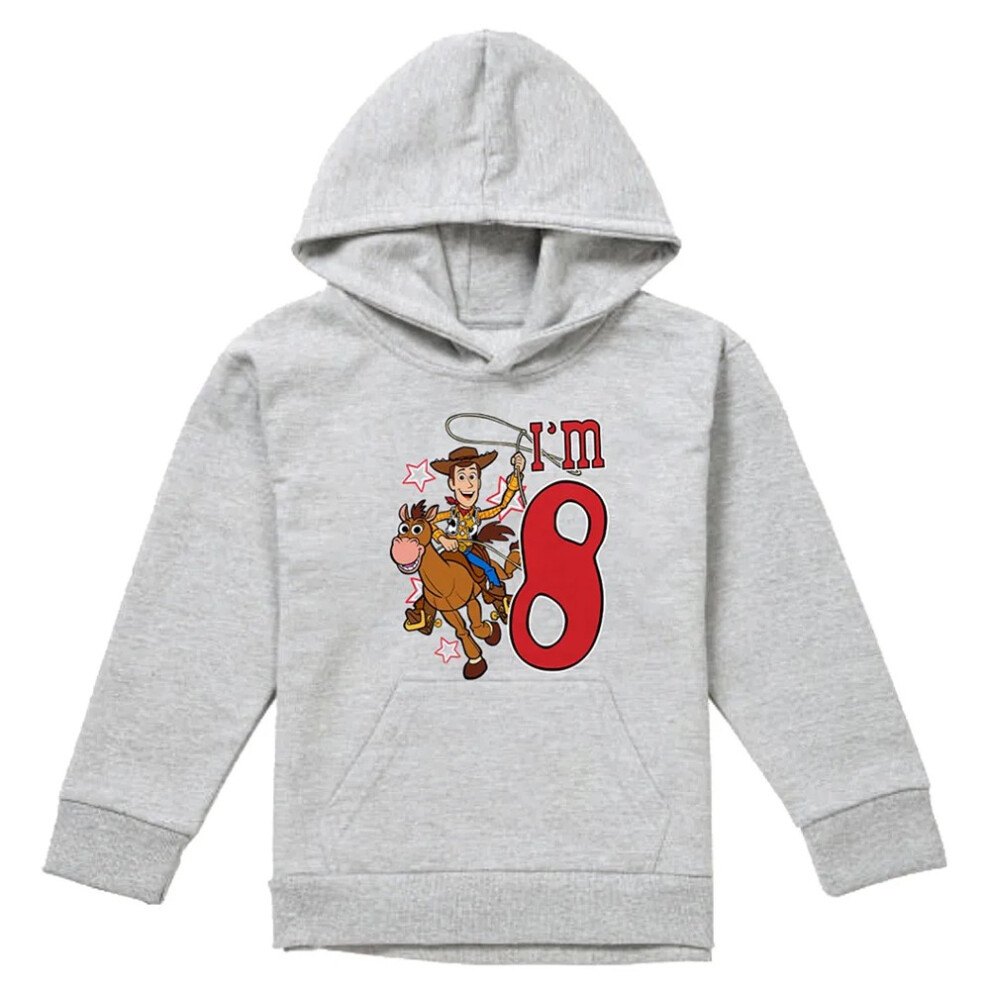 Toy Story (7-8 Years, Athletic Heather) Childrens/Kids I'm 8 Woody Heather Birthday Pullover Hoodie