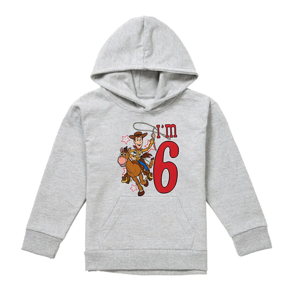 Toy Story (5-6 Years, Athletic Heather) Childrens/Kids I'm 6 Woody Heather Birthday Pullover Hoodie