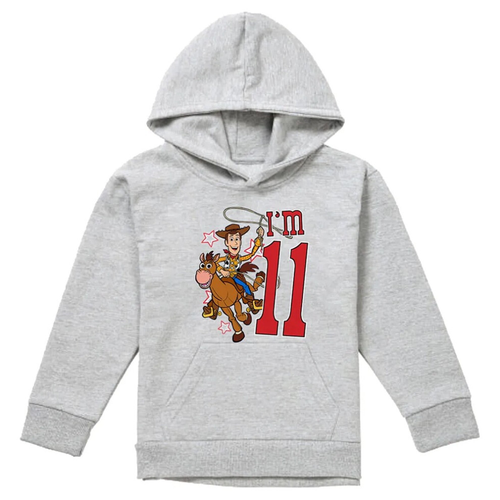 Toy Story (9-11 Years, Athletic Heather) Childrens/Kids I'm 11 Woody Heather Birthday Pullover Hoodie