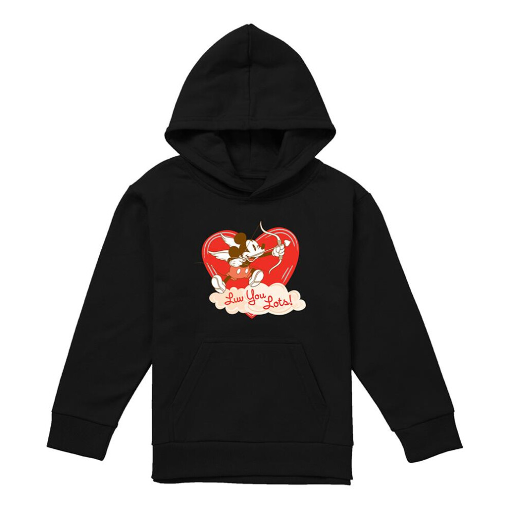 Disney (12-13 Years, ) Childrens/Kids Luv You Lots! Mickey Mouse Vintage Valentine's Day Hoodie Black