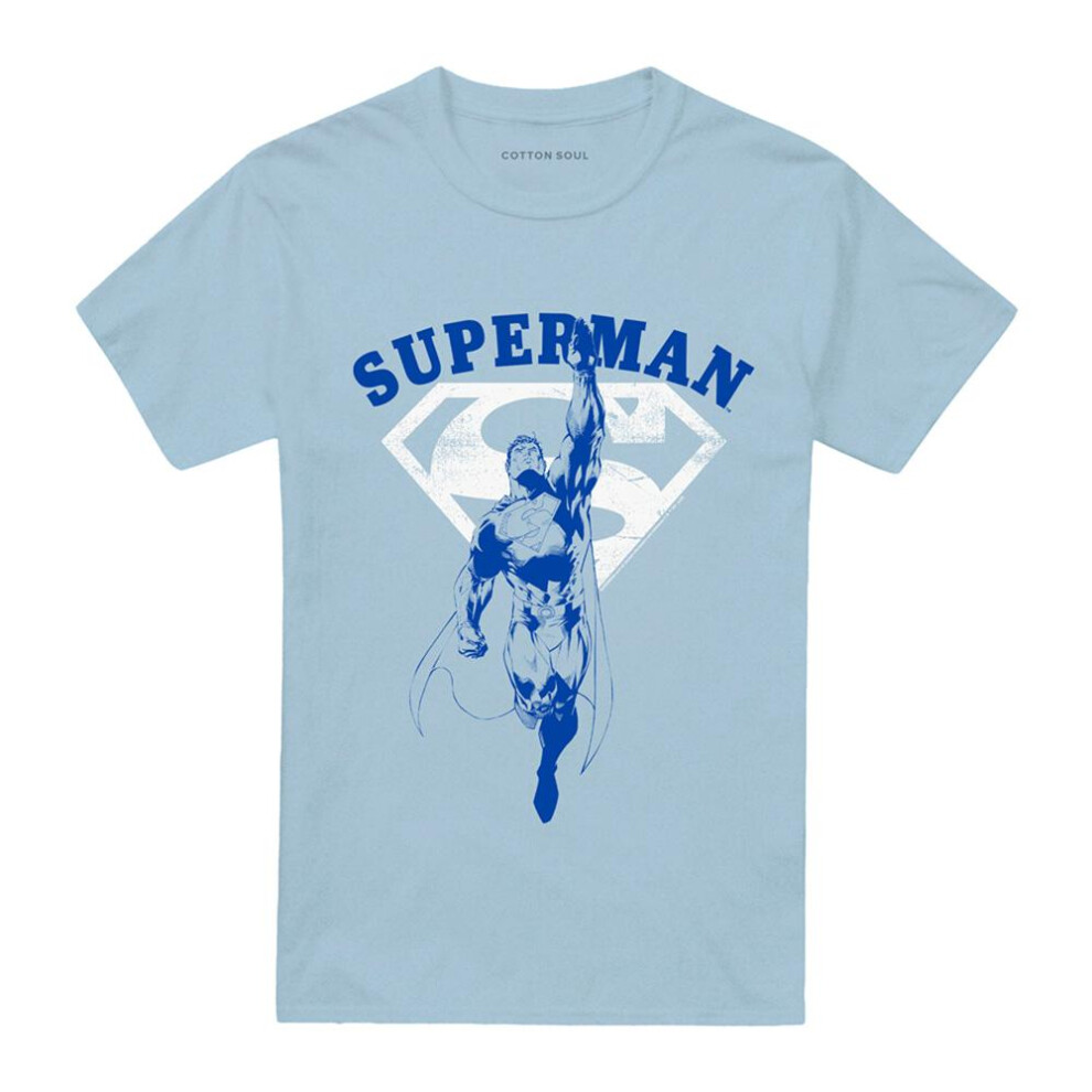 Superman (4Xl, Light ) Unisex Adult Flying Outline T-Shirt Blue