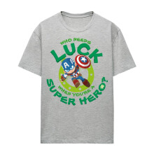 (L, Athletic) Captain America Womens/Ladies Lucky Super Hero Heather St Patricks Day T-Shirt