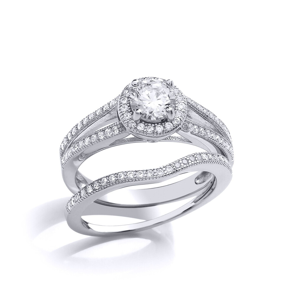 Jewelco London (O) Sterling Cz Solitaire Eternity Curve Shaped Fit Bridal Rings Set - Gvr850 Silver