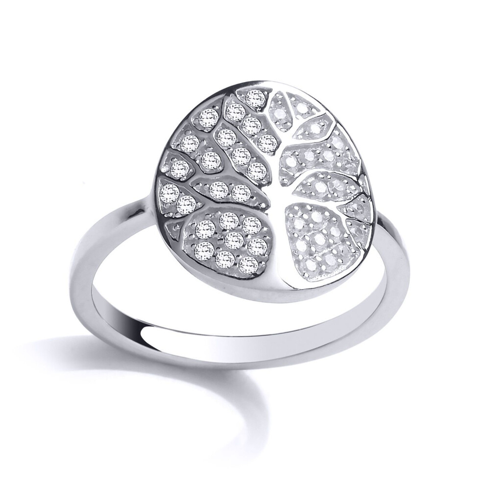 Jewelco London (M) Ladies Sterling Cubic Zirconia Firefly Tree Of Life Signet Ring - Gvr813 Silver