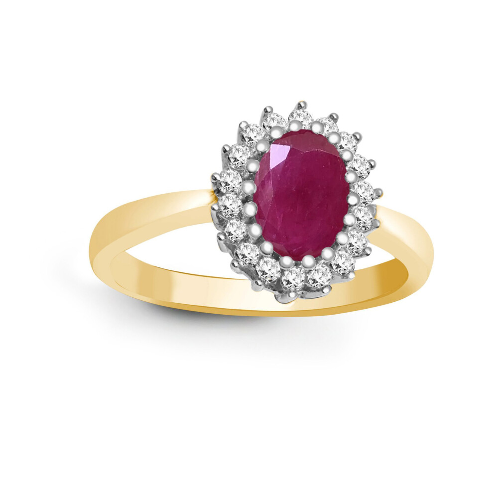 Jewelco London (T) 9Ct Gold Cluster Set H I2 0.23Ct Diamond Oval Red 1.1Ct Ruby Classic Royal Cluster Ring 11Mm - 9R425 Red,Gold,Yellow