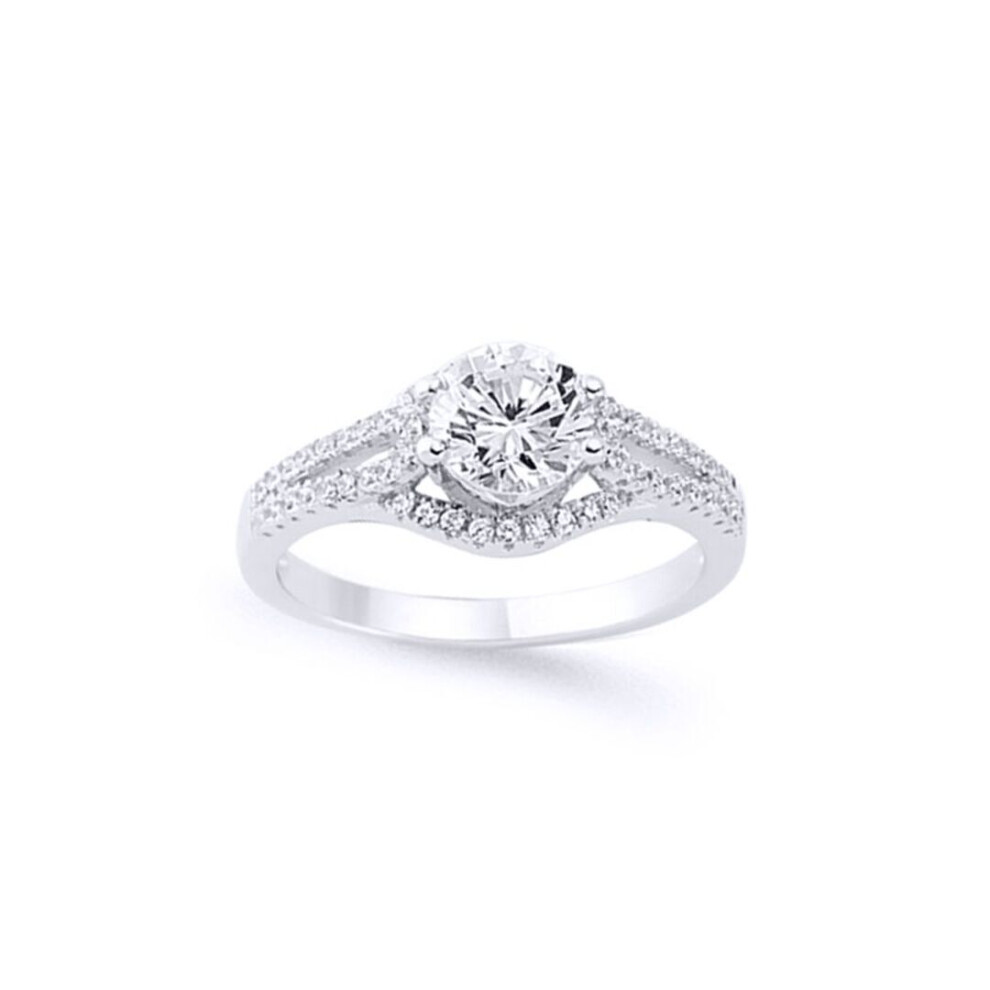 Jewelco London (R) Ladies Sterling Cubic Zirconia Split Shoulder-Set Solitaire Engagement Ring - Gvr579 Silver