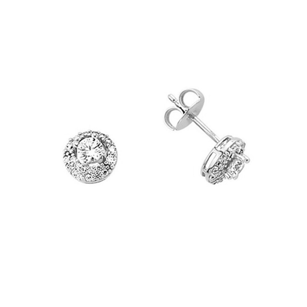 Jewelco London Ladies Sterling Cubic Zirconia Halo Stud Earrings - Gve396 Silver
