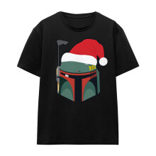 (M, Black) Star Wars Womens/Ladies Boba Fett Santa Hat Christmas T-Shirt