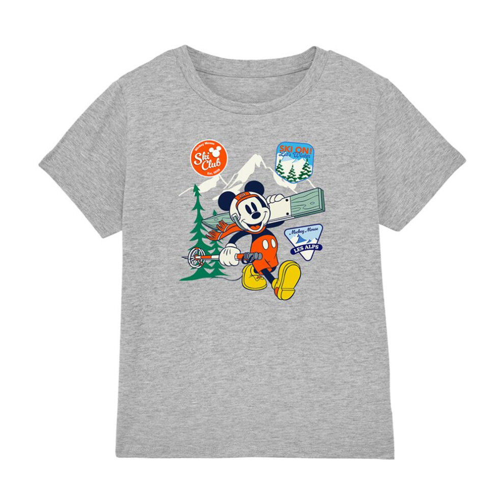 Disney (3-4 Years, Athletic) Childrens/Kids Ski Club Mickey Mouse Badge Heather T-Shirt