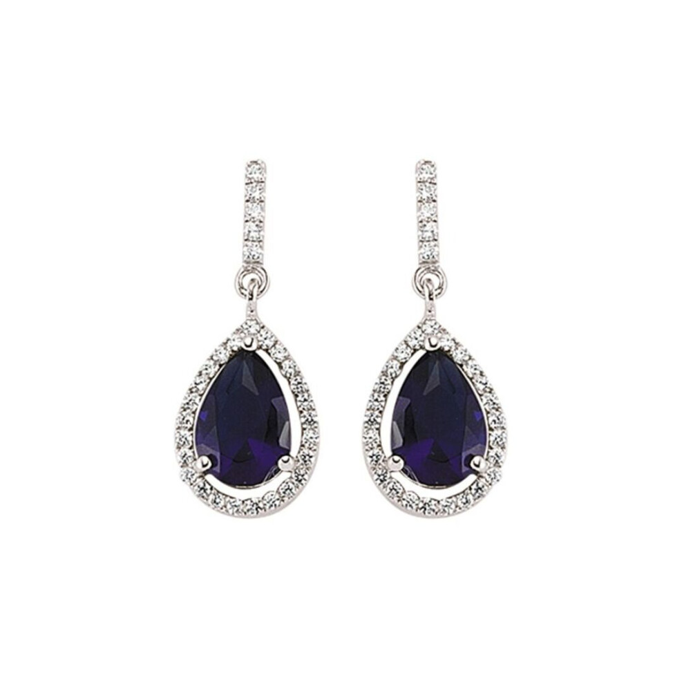 Jewelco London Ladies Sterling Sapphire-Blue Pear Cubic Zirconia Halo Tears Of Joy Drop Earrings - Gve374sap Silver