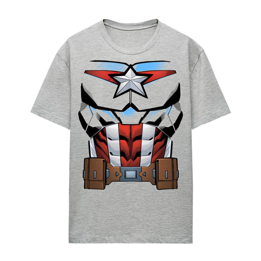 Captain America (S, Athletic) Womens/Ladies Costume Heather T-Shirt Multicoloured