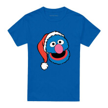 (3XL, Royal Blue) Sesame Street Unisex Adult Grover Santa Hat Christmas T-Shirt