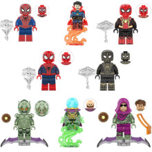 8pcs Superhero Spider Man Black Gold Suit Dr Action Figure Mini Building Blocks
