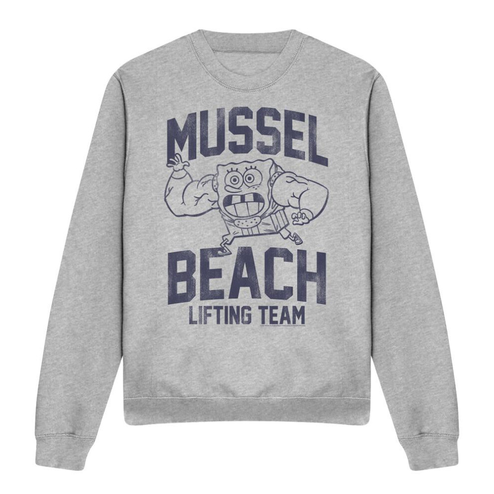 Spongebob Squarepants (Xl, Sport Heather) Unisex Adult Mussle Beach Lifting Team Sweatshirt