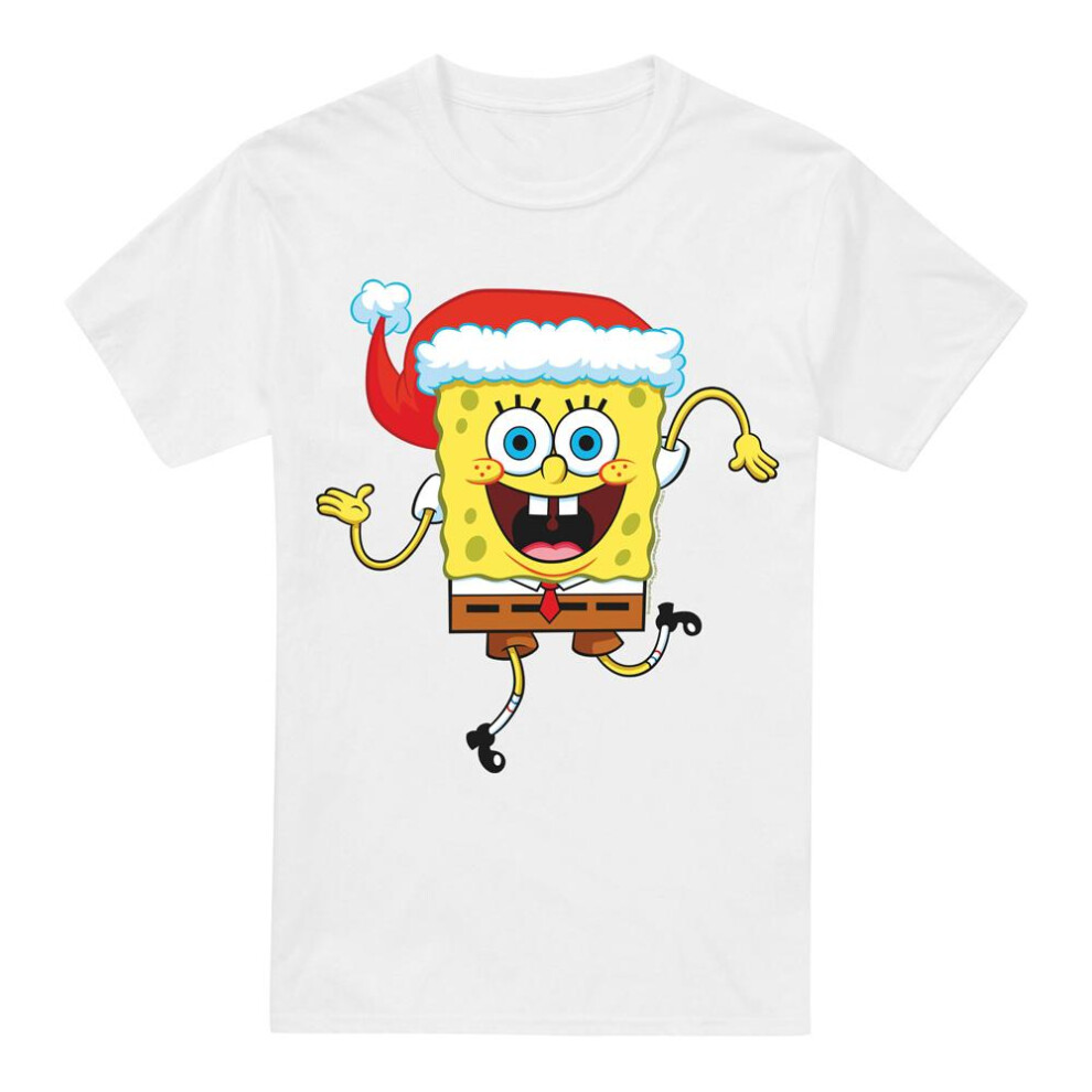 Spongebob Squarepants (Xxl, White) Mens Santa Hat Christmas T-Shirt