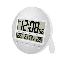 Alarm Clock 12/24 Hour Battery Operated Self-Setting Wall / Desk Mount Calendar Digital Clock for Bedroom Bedside White