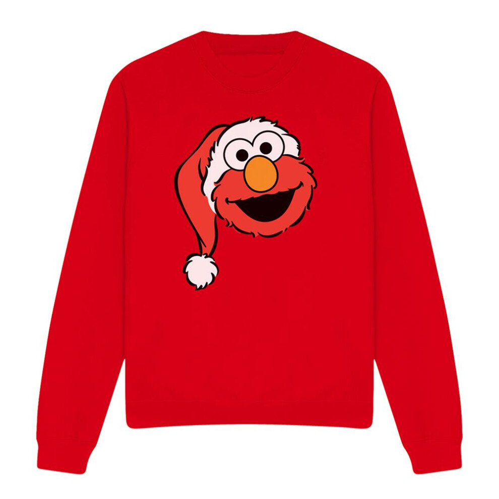 Sesame Street (M, ) Unisex Adult Elmo Santa Hat Christmas Sweatshirt Red