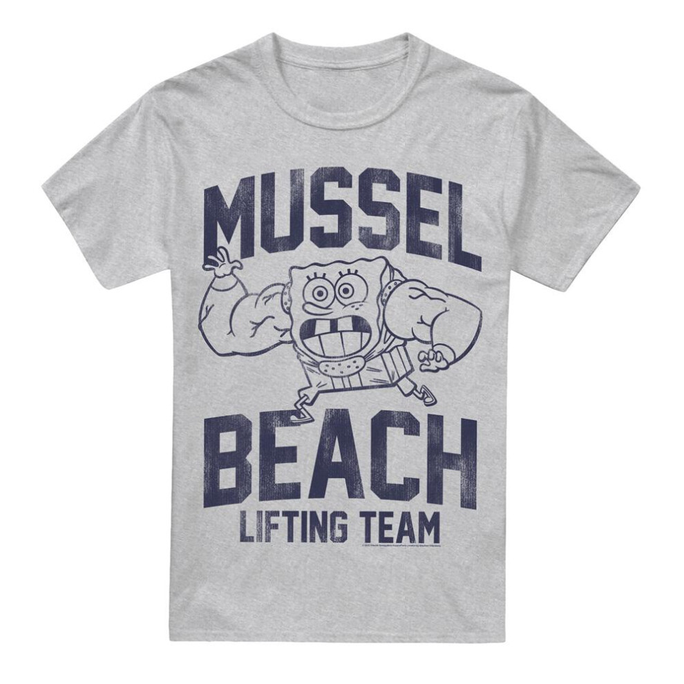 Spongebob Squarepants (Xl, Sport Heather) Mens Mussle Beach Lifting Team T-Shirt