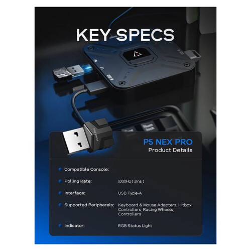 P5 NEX PRO Keyboard Mouse Adapter for PS5 Game Dongle for Raspberry Pi Hitbox Adapter PS5 Game Activator 2