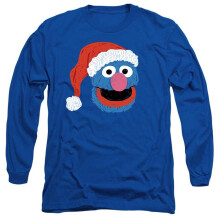 (XL, Royal Blue) Sesame Street Unisex Adult Grover Scribble Long-Sleeved Christmas T-Shirt