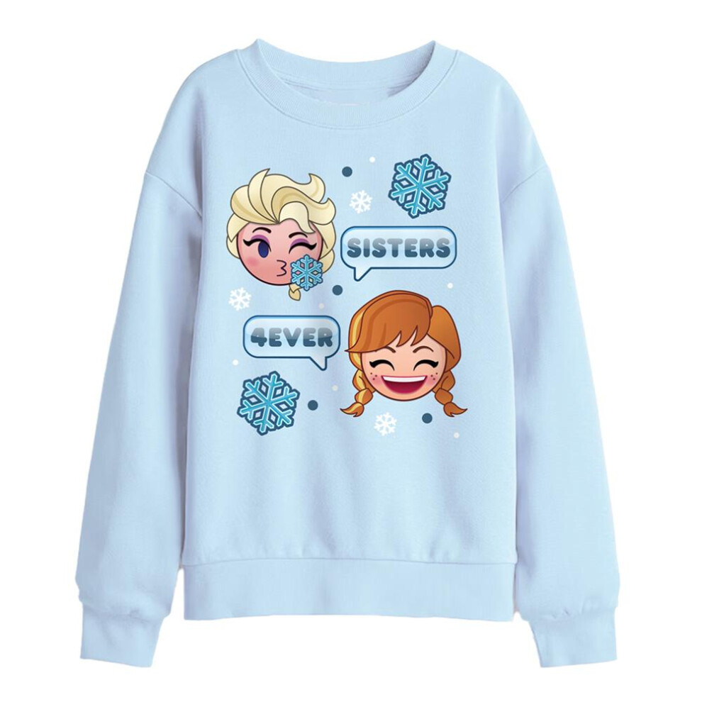 Disney (9-11 Years, Light Blue) Childrens/Kids Elsa & Anna Emoji Sweatshirt