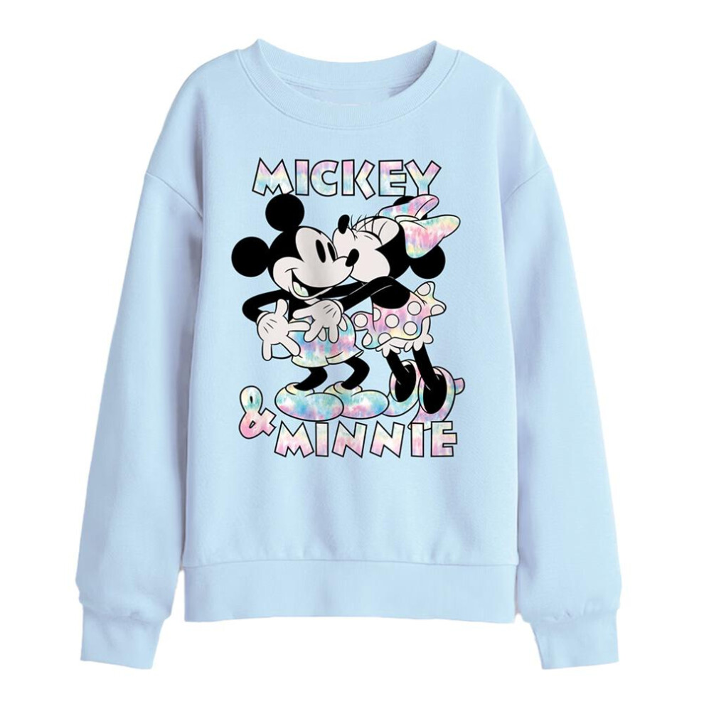 Disney (7-8 Years, Light Blue) Childrens/Kids Mickey & Minnie Mouse Tie Dye Sweatshirt
