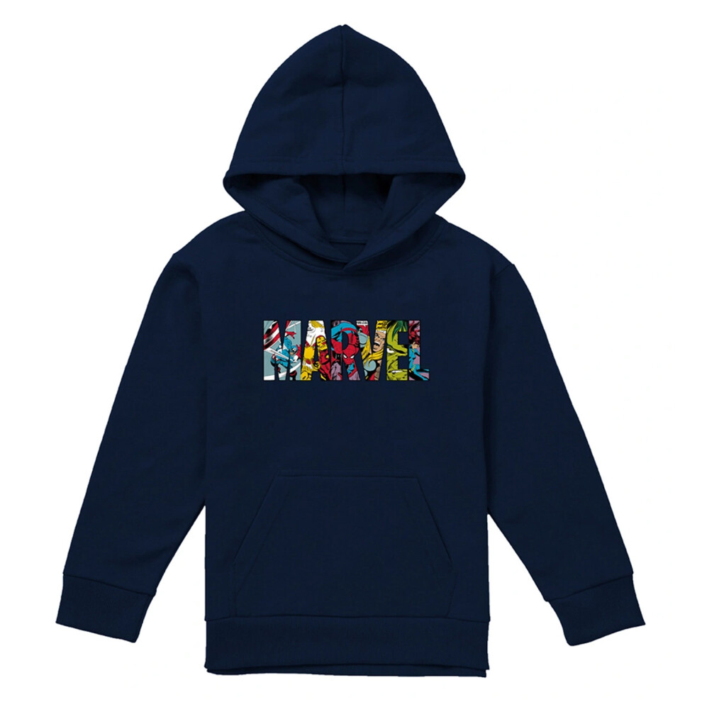 Marvel (9-11 Years, Navy) Childrens/Kids Characters Logo Pullover Hoodie Blue,Multicoloured