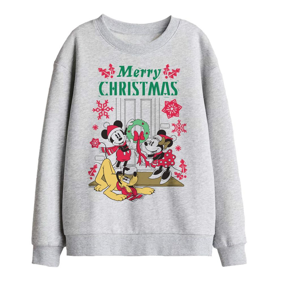 Disney (5-6 Years, Athletic Heather) Childrens/Kids Mickey & Minnie Mouse Wreath Christmas Sweatshirt