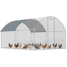 Pollaio da esterno con tetto impermeabile e serratura, in acciaio zincato, 2,8x3,4x1,9 m, argento.
