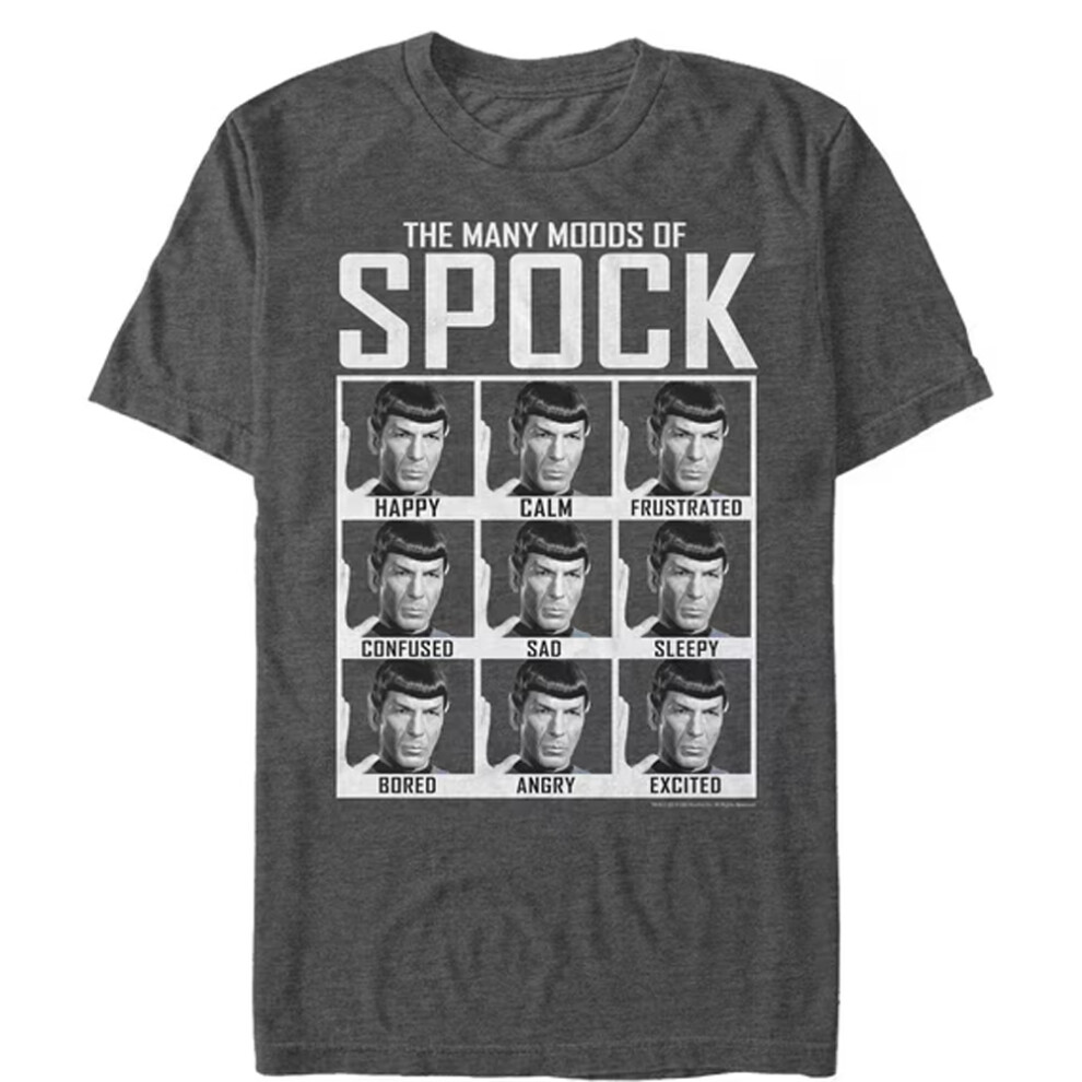 Star Trek (S, Charcoal) Unisex Adult Many Moods Of Spock Heather T-Shirt Multicoloured