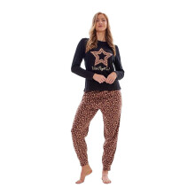 (16 UK - 18 UK, Navy/Brown) Keanu Womens/Ladies Leopard Print Microfleece Long Pyjama Set