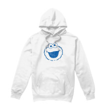 (L, White) Sesame Street Unisex Adult Cookie Monster Mono Hoodie