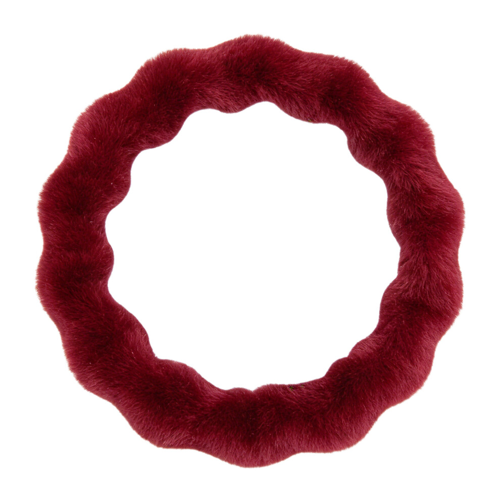 Elegant Plush Steering Wheel Protector Cover With Winter Warm Soft Wine Red 7754004718531