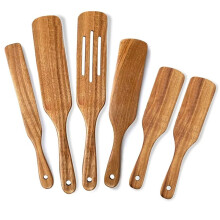 Wooden Spurtle Set 6 Pcs, Natural Acacias Spurtles Kitchen Tools Wooden Spurtles for Cooking Stirring Spatula