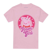 (L, Light Pink) Peppa Pig Unisex Adult Team Girl Badge T-Shirt