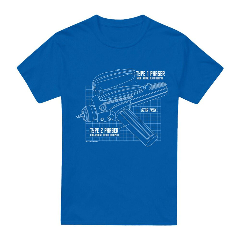 Star Trek (4Xl, Royal ) Mens Phaser Plans T-Shirt Blue