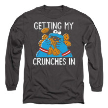 (M, Charcoal) Sesame Street Unisex Adult My Crunches Cookie Monster Long-Sleeved T-Shirt