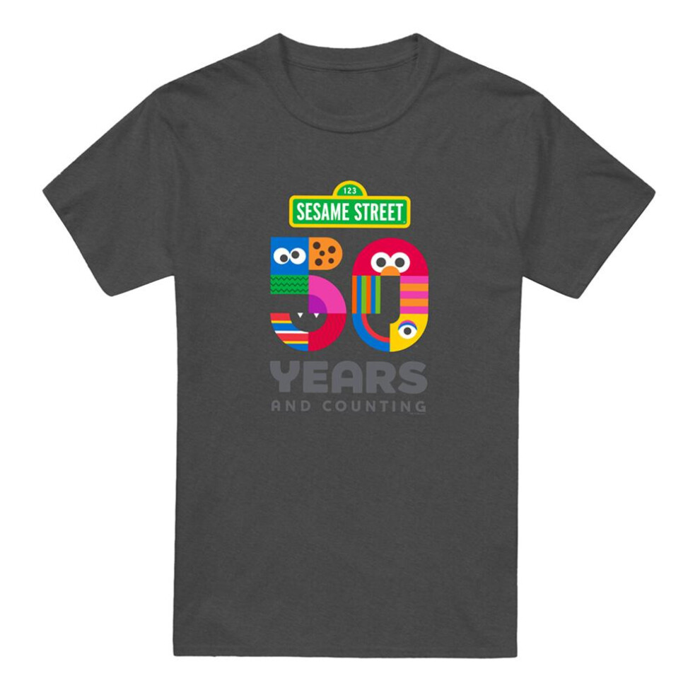 Sesame Street (Xxl, Charcoal) Unisex Adult 50 Years Logo Heather T-Shirt Multicoloured